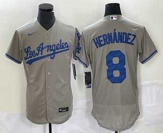 Mens Los Angeles Dodgers #8 Kike Hernandez Grey Stitched Flex Base Nike Jersey
